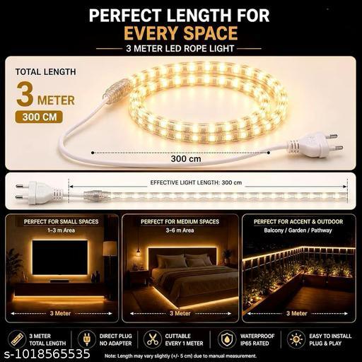 JOYAL LED Rope Light Warm White 3 Meter - Waterproof Strip Light for Home, Office & Festive Decoration