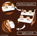 Deligno Mart 2-Tier MDF Wooden Spice Rack & Kitchen Organizer for Countertop | Dual Shelf Storage Stand| Natural Brown Finish with White Trays – Rack Only