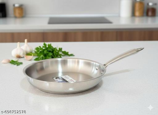 Tri Ply Stainless Steel Fry Pan 24 cm | Induction & Gas Stove Compatible | Heavy Bottom Frying Pan for Cooking