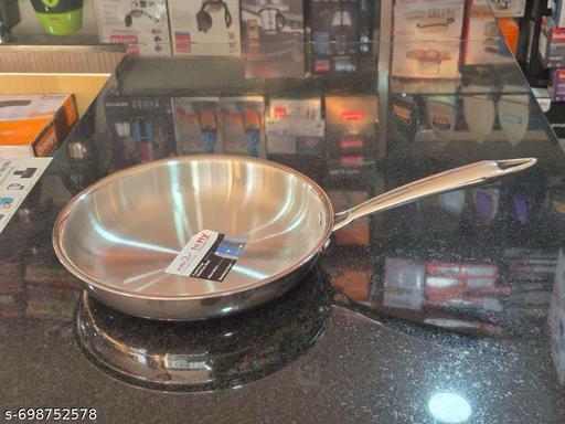Tri Ply Stainless Steel Fry Pan 24 cm | Induction & Gas Stove Compatible | Heavy Bottom Frying Pan for Cooking