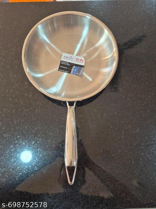 Tri Ply Stainless Steel Fry Pan 24 cm | Induction & Gas Stove Compatible | Heavy Bottom Frying Pan for Cooking