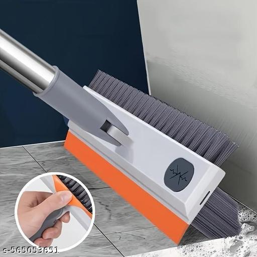 3 in 1 Bathroom Cleaning Brush with Wiper & Long Handle - 180° Rotate Floor Scrub Brush for Tiles (Orange)