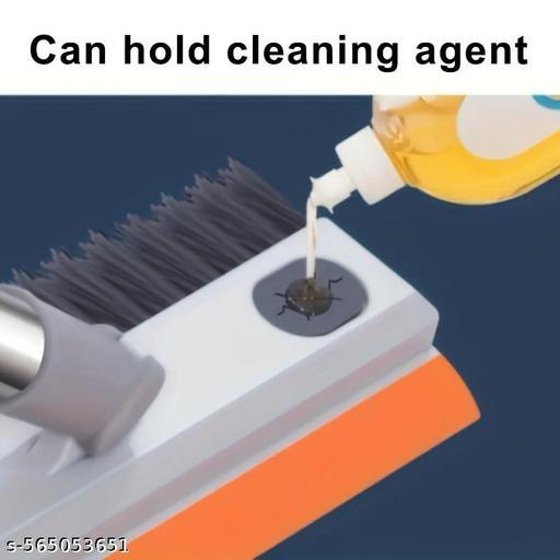 3 in 1 Bathroom Cleaning Brush with Wiper & Long Handle - 180° Rotate Floor Scrub Brush for Tiles (Orange)