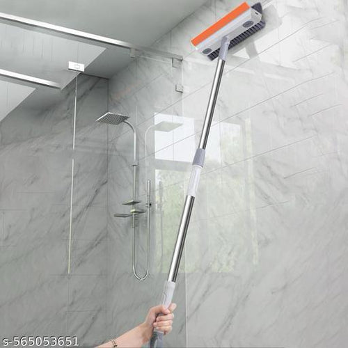 3 in 1 Bathroom Cleaning Brush with Wiper & Long Handle - 180° Rotate Floor Scrub Brush for Tiles (Orange)